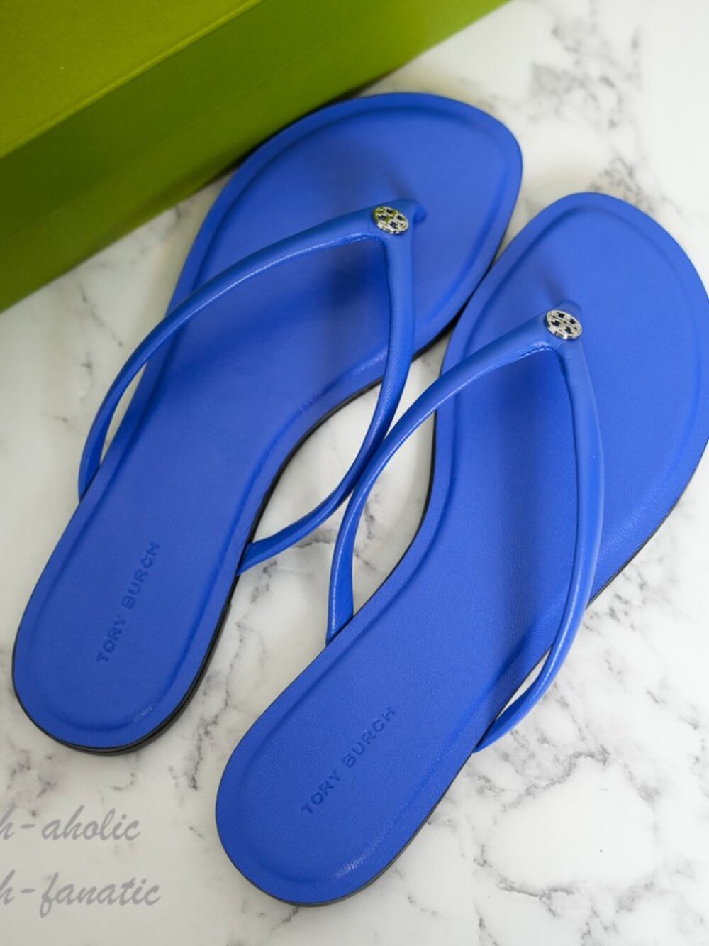 Tory Burch Women Chelsea Leather Flip Flop Thong Sandals in Eccentric Blue NIB